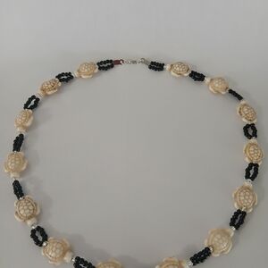 Elegant Cream and Black Beaded Necklace